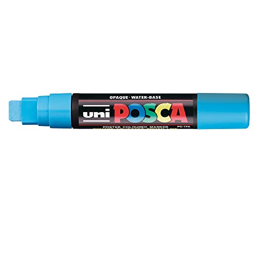 Uni Posca Marker PC-17K Paint Glass Pen Broad Chisel Tip 15mm Light Blue