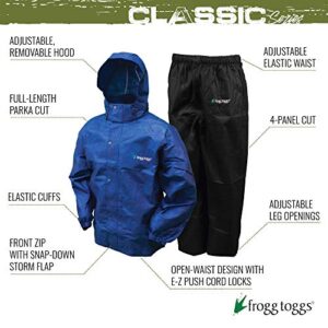 FROGG TOGGS Men's Standard Classic All-Sport Waterproof Breathable Rain Suit, Royal Blue Jacket/Black Pants, Large