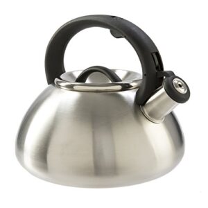 primula avalon whistling stovetop tea kettle food grade wide mouth, fast to boil, cool touch handle, 2.5-quart, brushed stainless steel