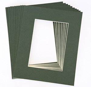 topseller100, pack of 10 dark green 8x10 picture mats matting with white core bevel cut for 5x7 pictures