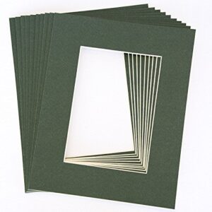 topseller100, Pack of 10 Dark Green 8x10 Picture Mats Matting with White Core Bevel Cut for 5x7 Pictures
