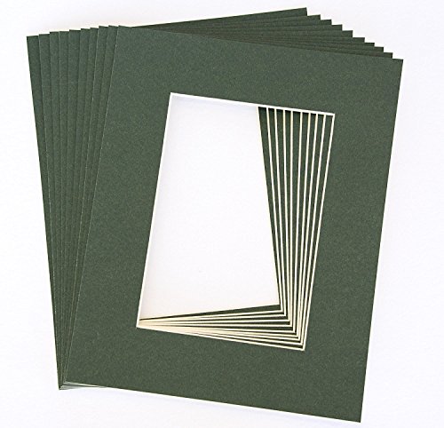 topseller100, Pack of 10 Dark Green 8x10 Picture Mats Matting with White Core Bevel Cut for 5x7 Pictures