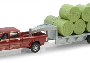 Ertl Plastic Dodge Pickup with Diecast Trailer and Bales, 1:64-Scale