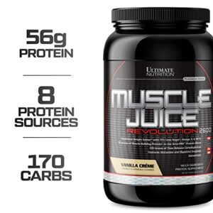 Ultimate Nutrition Muscle Juice Revolution 2600 Weight Gainer, Intestinal Health, and Muscle Recovery with Glutamine, Micellar Casein and Time Release Complex Carbohydrates, Vanilla Protein Powder, 4.69 Pounds