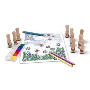 Melissa & Doug Deluxe Happy Handle Stamp Set With 10 Stamps, 5 Colored Pencils, and 6-Color Washable Ink Pad