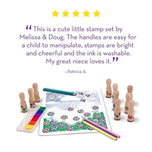 Melissa & Doug Deluxe Happy Handle Stamp Set With 10 Stamps, 5 Colored Pencils, and 6-Color Washable Ink Pad