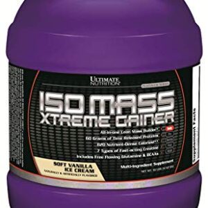 Ultimate Nutrition ISO Mass Xtreme Gainer, Weight Gainer Protein Powder with Creatine, 60 Grams of Protein, Whey Isolate Protein Powder for Lean Muscle Gain, 10 LBS with 30 Servings, Vanilla Ice Cream