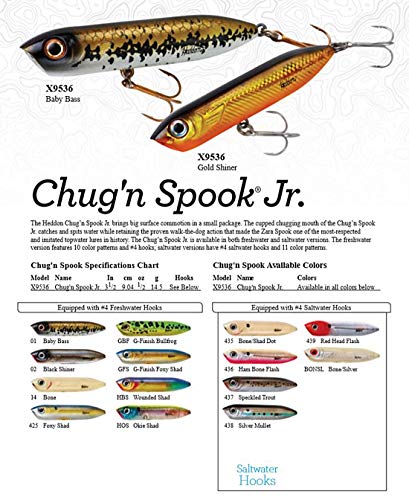 Heddon Chug'n Spook Junior Fishing Lure, Foxy Shad , (1/2 oz)