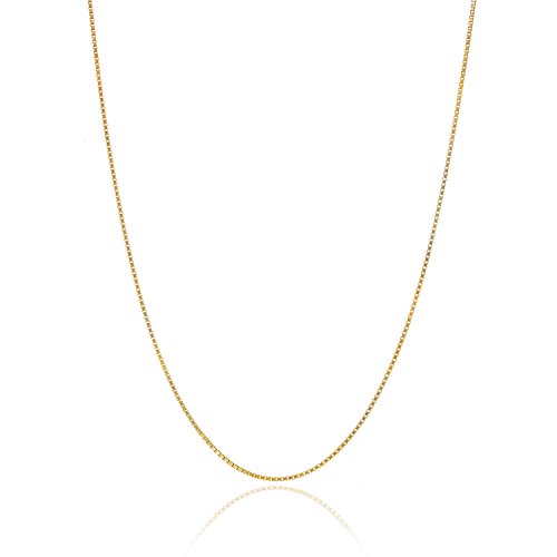 Bling For Your Buck Womens 18K Yellow Gold Plated Sliver 0.8mm Thin Italian Box Chain Necklace, 20"