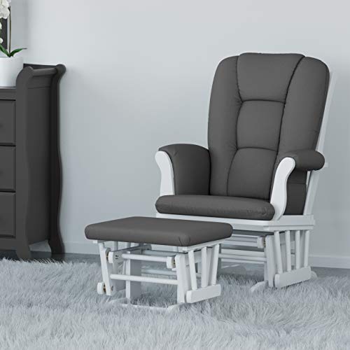 Storkcraft Tuscany Custom Glider and Ottoman with Lumbar Pillow, White/Grey