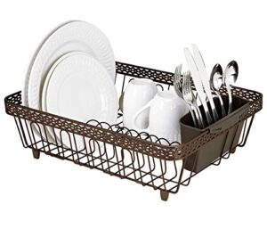 kitchen details infinity link dish rack with cutlery holder, rust finish
