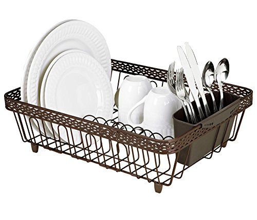 Kitchen Details Infinity Link Dish Rack With Cutlery Holder, Rust Finish