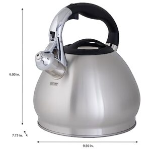 Kitchen Details Stainless Steel Whistling Tea Kettle | Stovetop | 14 Cup | 3.6 Quart | Satin