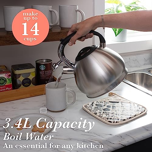 Kitchen Details Stainless Steel Whistling Tea Kettle | Stovetop | 14 Cup | 3.6 Quart | Satin