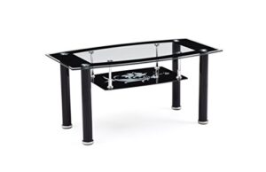 hodedah two tier rectangle tempered glass coffee table, black