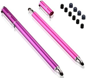 bargains depot (2 pcs) [new upgraded][0.18-inch small tip series] 2-in-1 stylus/styli 5.5-inch l with 10 replacement rubber tips -purple/pink