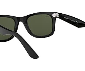 Ray-Ban RB2140F Original Wayfarer Low Bridge Fit Square Sunglasses, Black/G-15 Green, 52 mm