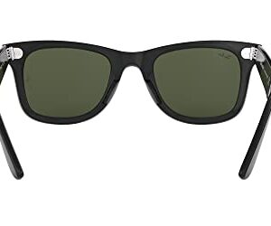 Ray-Ban RB2140F Original Wayfarer Low Bridge Fit Square Sunglasses, Black/G-15 Green, 52 mm