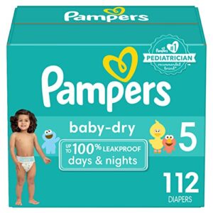 diapers size 5, 112 count - pampers baby dry disposable baby diapers, giant pack
