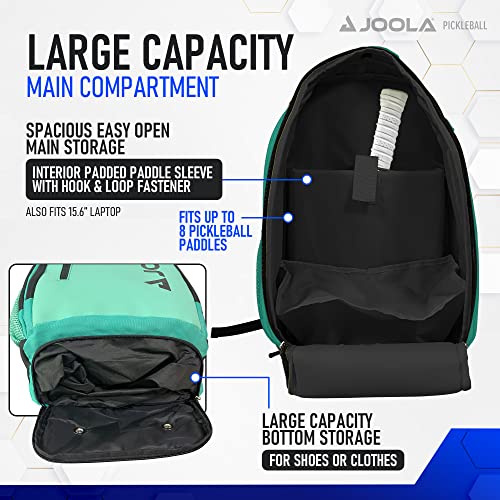 JOOLA Vision II Pickleball Bag - Teal Backpack Holds 8 Pickleball Paddles Plus Side Pockets For Pickleball Balls - Separate Ventilated Compartment for Shoes, Interior & Exterior Accessory Pockets