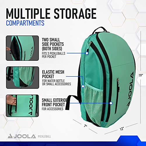 JOOLA Vision II Pickleball Bag - Teal Backpack Holds 8 Pickleball Paddles Plus Side Pockets For Pickleball Balls - Separate Ventilated Compartment for Shoes, Interior & Exterior Accessory Pockets