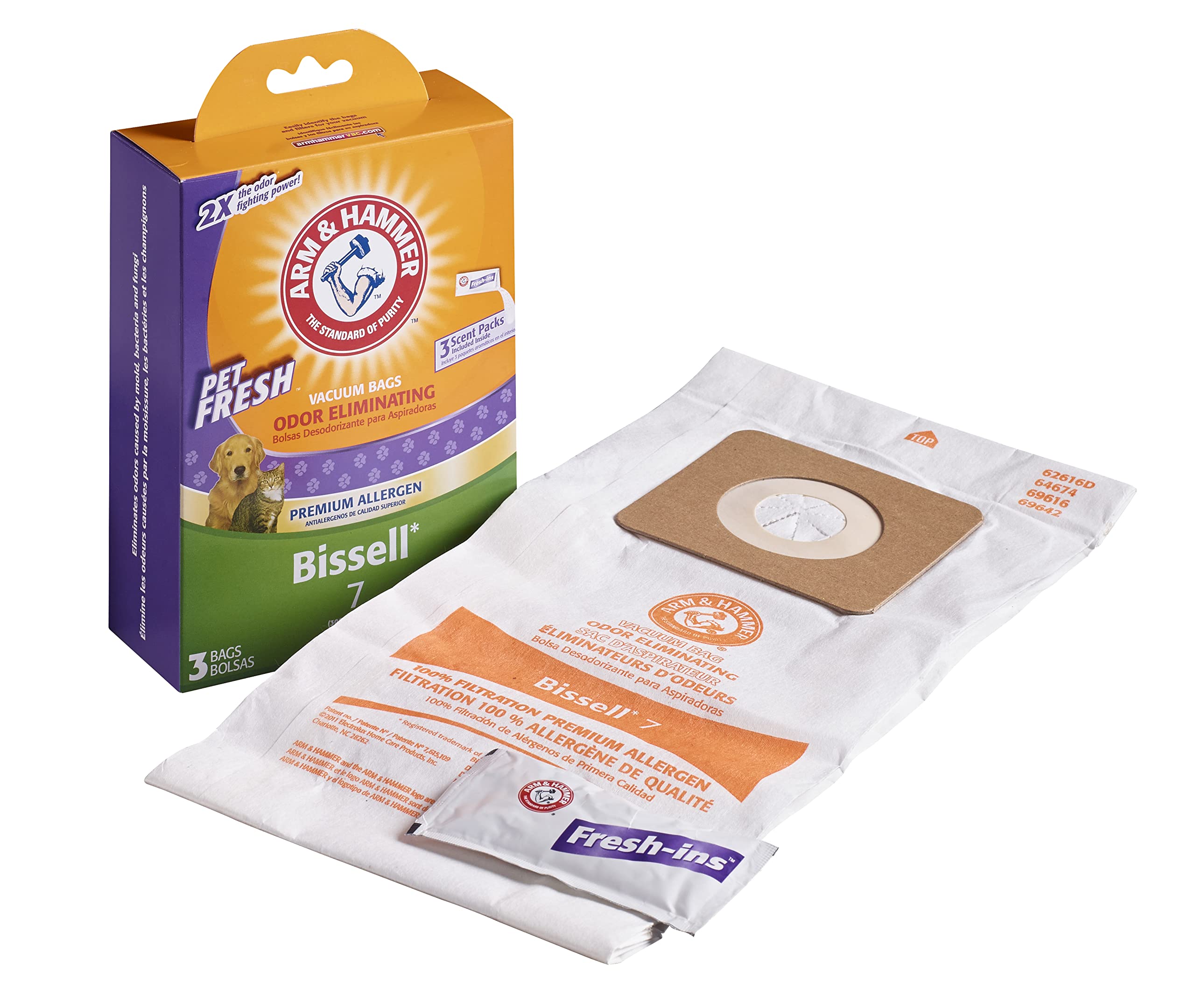 Arm & Hammer Bissell Premium Pet Fresh Vacuum Bags, replacement for Bissell Style 7, Removes Pet Odors and Allergens, 3 bags