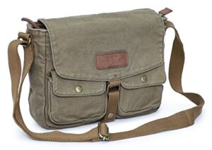 gootium canvas messenger bag - vintage crossbody shoulder bag military satchel, olive brown