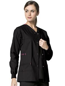 wonderwink women's wonderflex constance scrub jacket, black, small