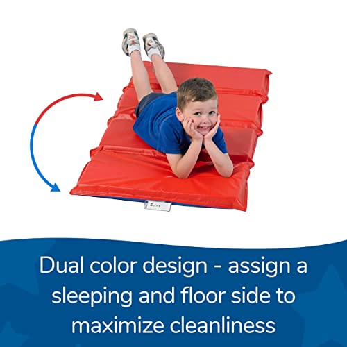 Children's Factory, CF400-509RB, Angels Rest 2" Toddler Nap Mat, Red-Blue, 4 Section Classroom Sleeping Mat, Kids Daycare or Preschool Waterproof Mat