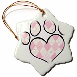 3drose cute paw print in pinkie pie argyle - ornaments (orn-122547-1)