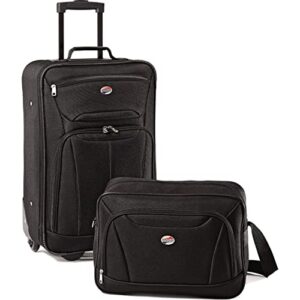 american tourister fieldbrook ii softside upright luggage, black, 2-piece set (tote/21)