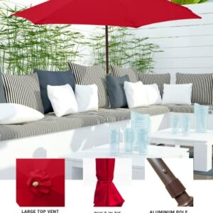 Formosa Covers 7.5 ft Outdoor Patio Umbrella Market Style with Crank & Tilt, Aluminum Anti-Rust Pole with Flexible Fiberglass Ribs - Perfect for Patio, Deck, Small Bistro, and Pool - Red