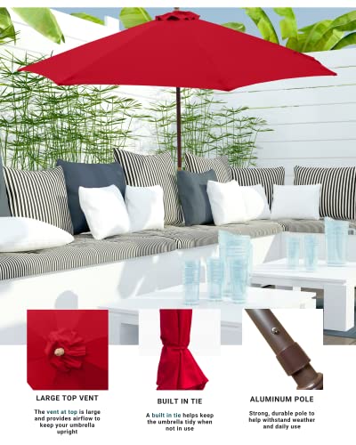 Formosa Covers 7.5 ft Outdoor Patio Umbrella Market Style with Crank & Tilt, Aluminum Anti-Rust Pole with Flexible Fiberglass Ribs - Perfect for Patio, Deck, Small Bistro, and Pool - Red