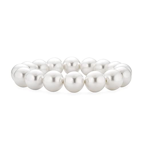 Bling Jewelry Fashion Simple Ball Round Stackable Single Strand Stretch White Simulated Pearl Bracelet For Women For Teen 10MM