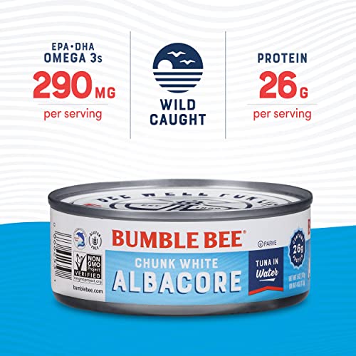 Bumble Bee Chunk White Albacore Tuna in Water, 5 oz Cans (Pack of 4) - Wild Caught Tuna - 20g Protein per Serving - Non-GMO Project Verified, Gluten Free, Kosher - Great for Tuna Salad & Recipes