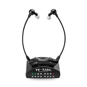 tv ears digital wireless headset system - personal volume control, quiet to loud, supports all tvs, ideal for seniors & hearing impaired, infrared, plug n' play, no pairing/audio delay, dr rec -11741, black