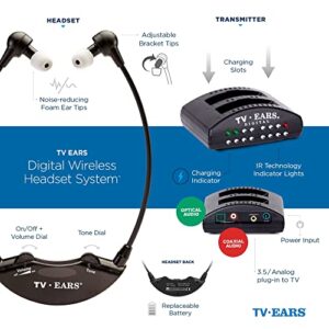 TV Ears Digital Wireless Headset System - Personal Volume Control, Quiet to Loud, Supports All TVs, Ideal for Seniors & Hearing Impaired, Infrared, Plug N' Play, No Pairing/Audio Delay, Dr Rec -11741, Black