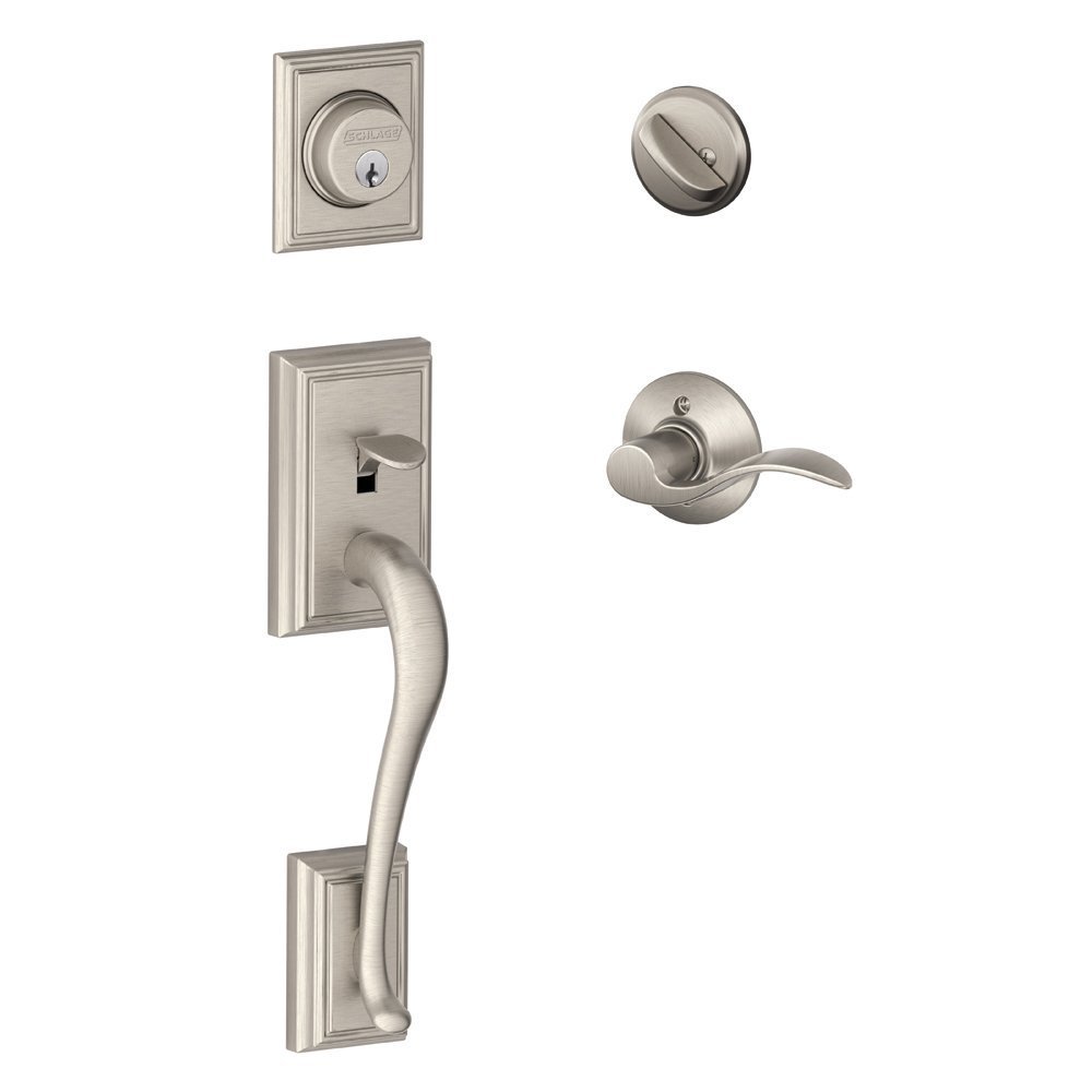 SCHLAGE Lock Company Addison Single Cylinder Handleset and Left Hand Accent Lever, Satin Nickel (F60 ADD 619 ACC LH)