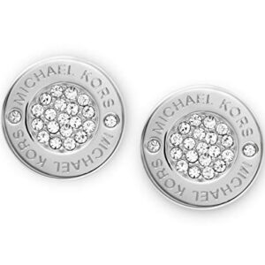 Michael Kors Silver Tone Logo Pave Stud Earrings