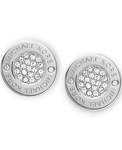 Michael Kors Silver Tone Logo Pave Stud Earrings