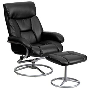 flash furniture barker contemporary multi-position recliner and ottoman with metal base in black leathersoft
