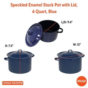 IMUSA USA Blue 6-Quart Speckled Enamel Stock Pot with Lid