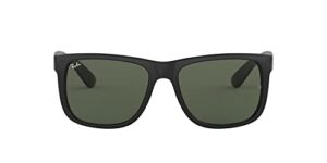 ray-ban rb4165 justin rectangular sunglasses, black/dark green, 55 mm