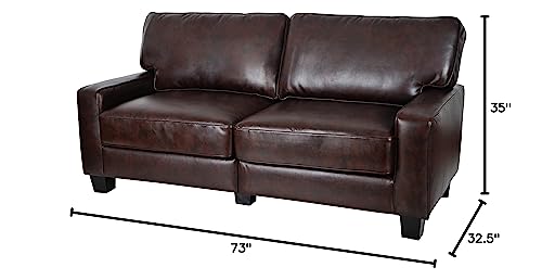 Serta Palisades Upholstered Sofas for Living Room Modern Design Couch, Straight Arms, Soft Fabric Upholstery, Tool-Free Assembly, 73" Sofa, Chestnut Brown