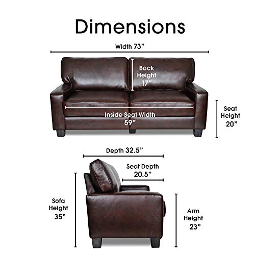 Serta Palisades Upholstered Sofas for Living Room Modern Design Couch, Straight Arms, Soft Fabric Upholstery, Tool-Free Assembly, 73" Sofa, Chestnut Brown