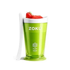 zoku original slush and shake maker, compact make and serve cup with freezer core creates single-serving smoothies, slushies and milkshakes in minutes, bpa-free, green