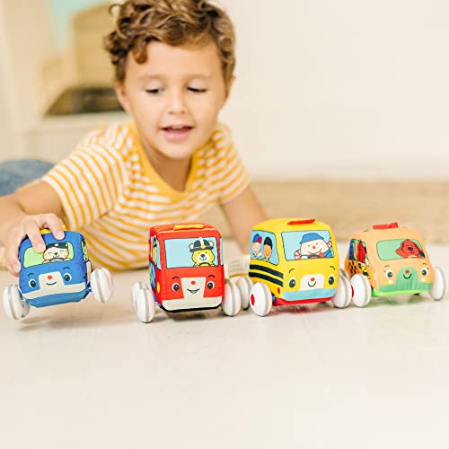 Melissa & Doug K's Kids Pull-Back Vehicle Set - Soft Baby Toy Set With 4 Cars and Trucks and Carrying Case - Pull Back Cars, Toys For Babies And Toddlers