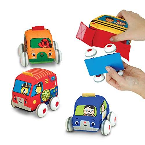 Melissa & Doug K's Kids Pull-Back Vehicle Set - Soft Baby Toy Set With 4 Cars and Trucks and Carrying Case - Pull Back Cars, Toys For Babies And Toddlers