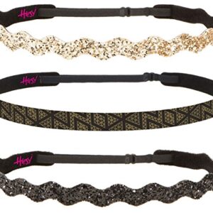 Hipsy Cute Fashion Adjustable No Slip Hairband Headbands for Women Girls & Teens (Black & Gold Zigzag 3pk)