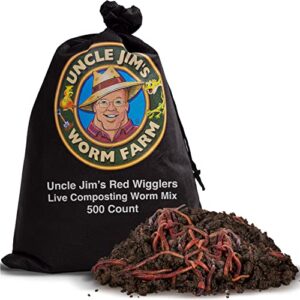 Uncle Jim's Worm Farm Red Wiggler Live Composting Worms Mix for Garden Soil or Fishing | Pack of Compost Worms Improves Soil Structure and Quality for Healthier Gardens | 500 Count